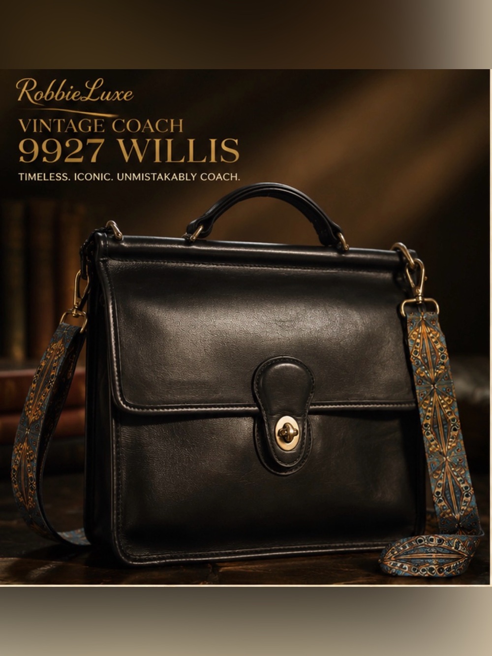 Coach 9927 Willis Black Leather Handbag Crossbody Satchel